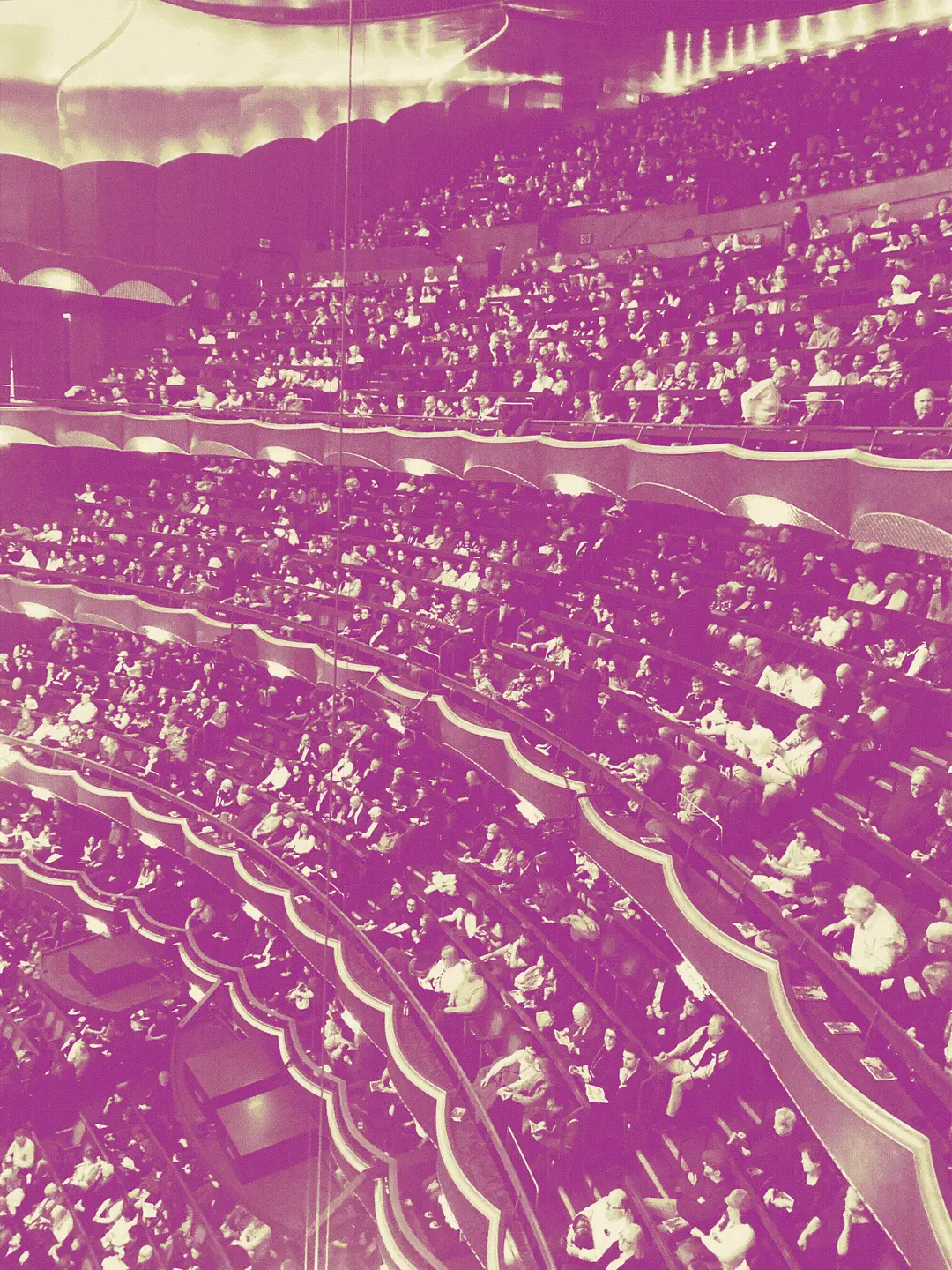 a crazy colored shot of balconies at the opera