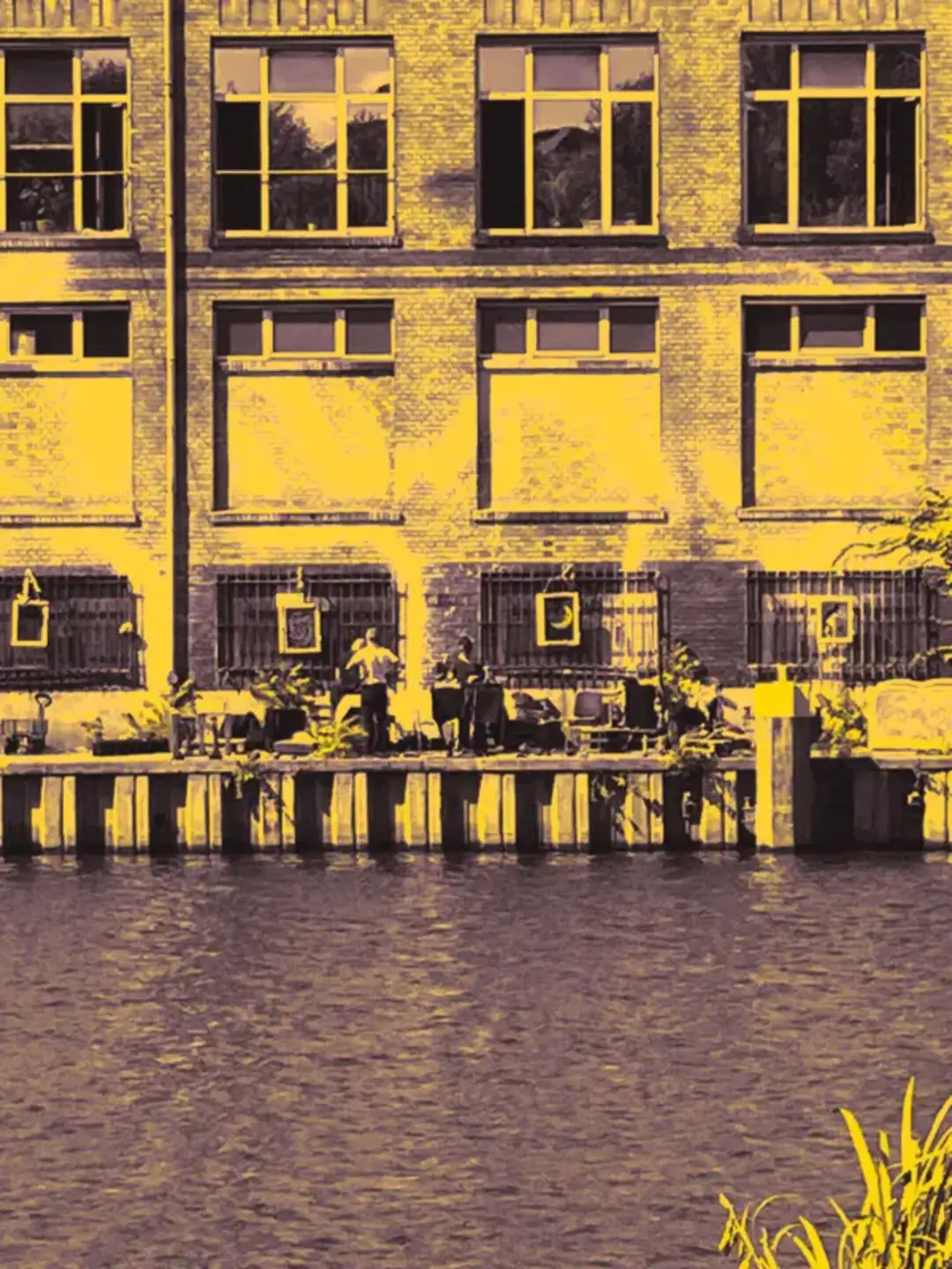 Musicians setting up along the river