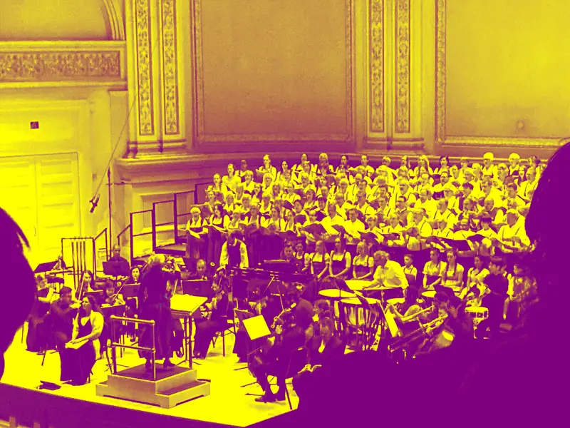 View of the Carnegie Hall stage from balcony right