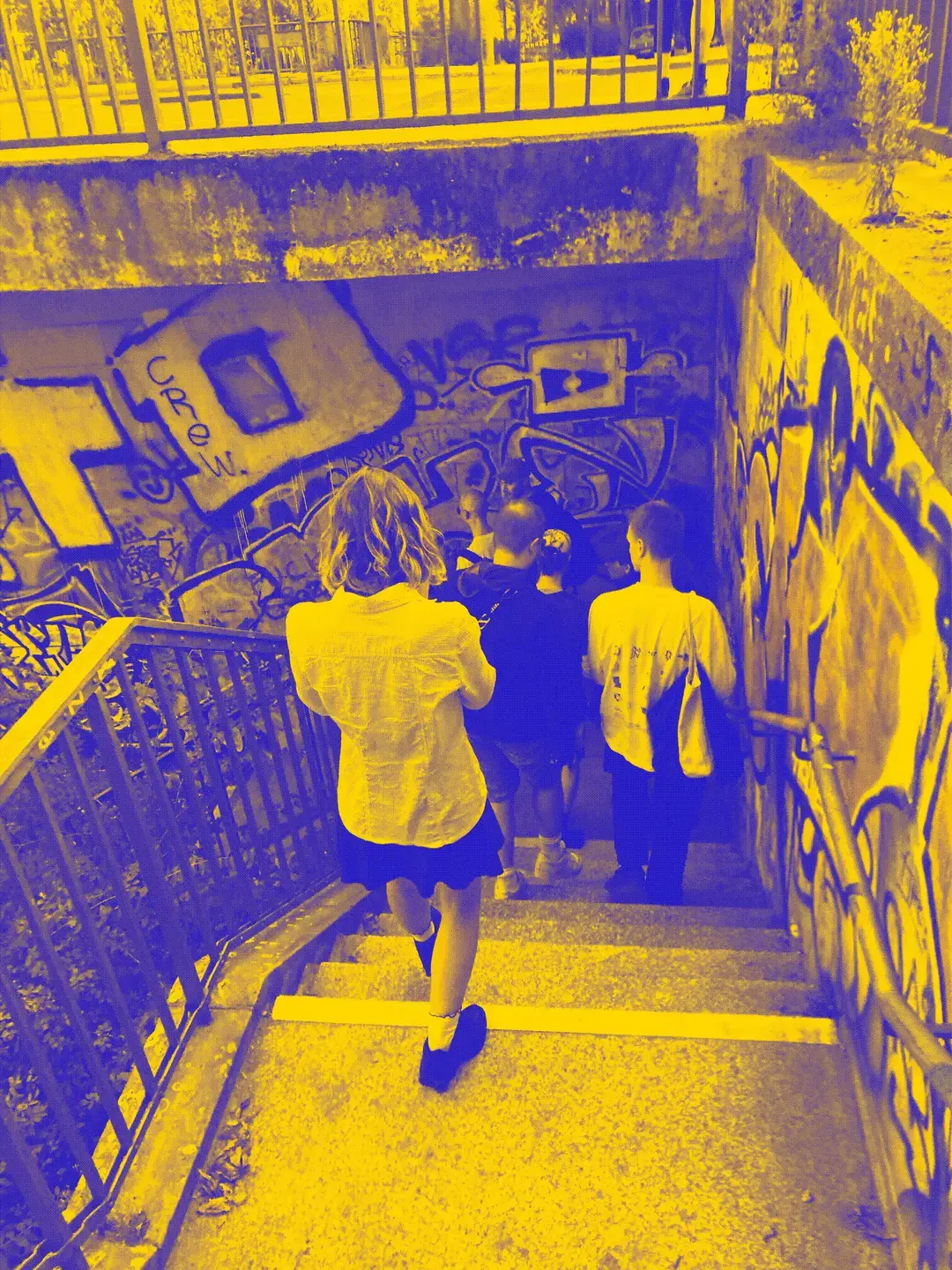 Crew on the walking tour by the river