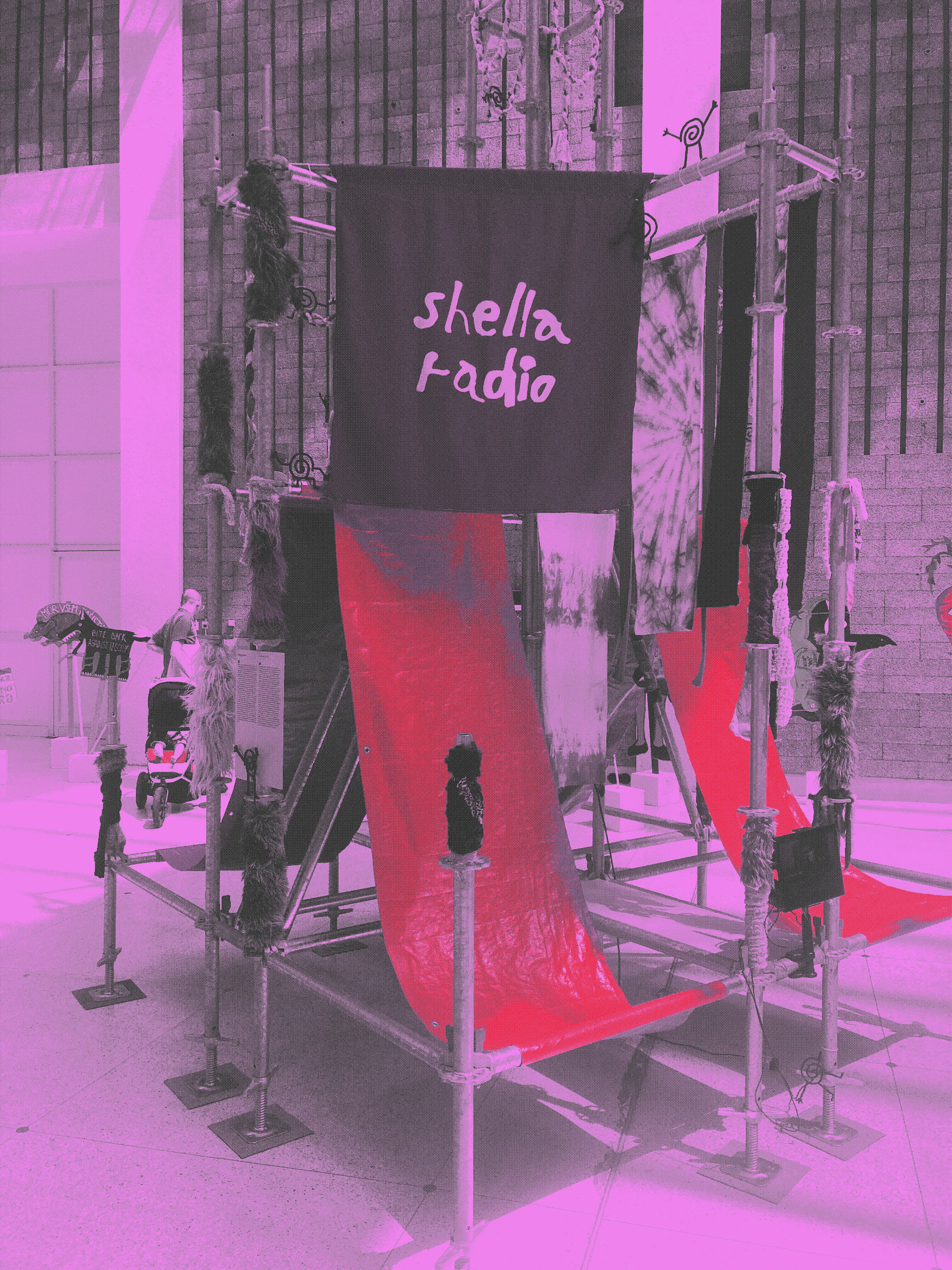 Sheila Radio installation on fabric and metal construction