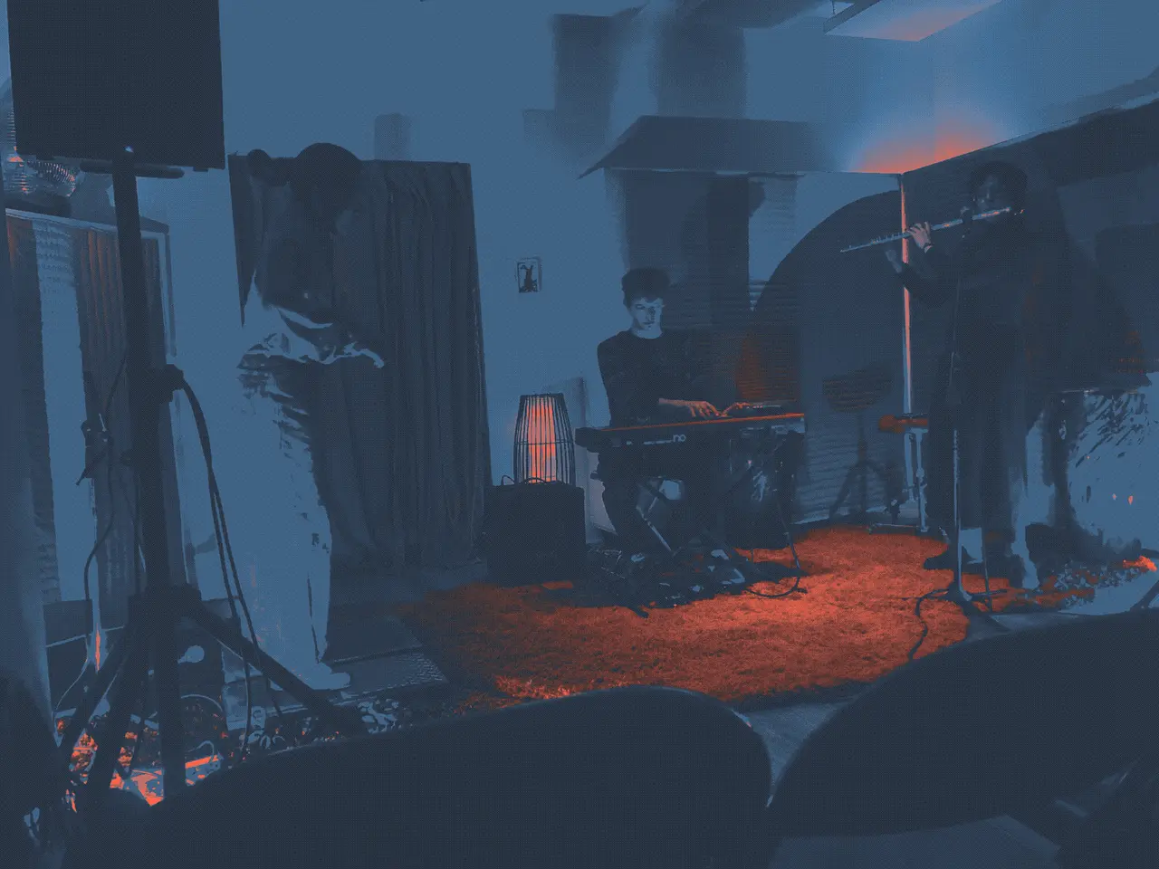 tap dancer, keyboard synthesist and flautist performing